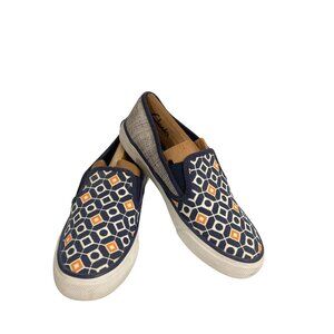 Sperry Women  Size 5 Navy Geometric Pattern Canvas Casual Slip-On Shoes
